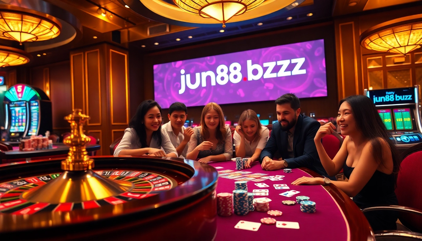 Players enjoying a thrilling game at the casino with references to https://jun88.buzz/ for online gambling experiences.