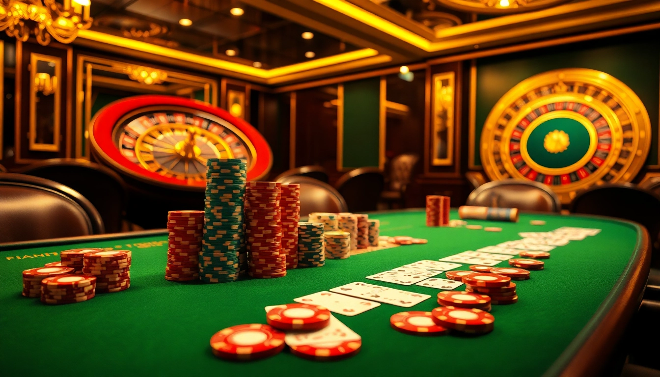 Experience the thrill of tr88 as players strategize around a luxurious poker table filled with vibrant chips and cards.