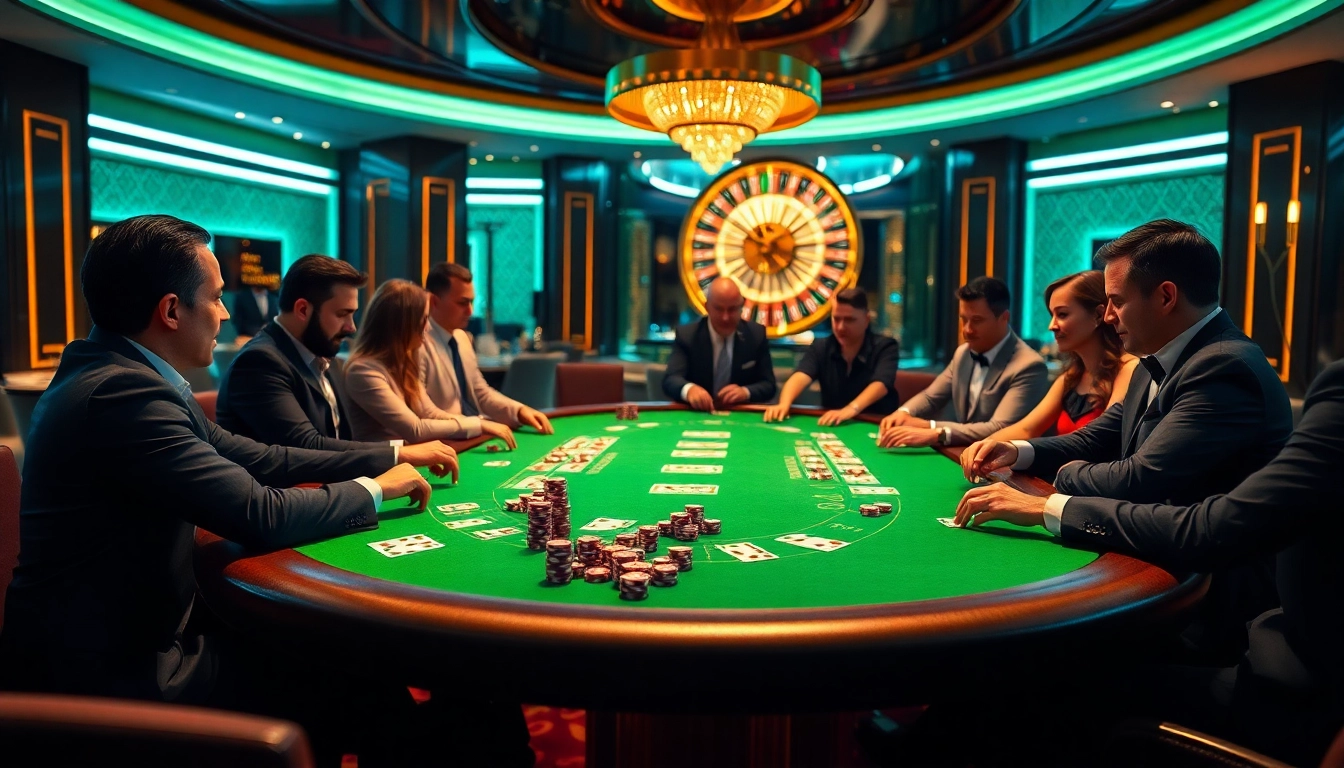 Players enjoying an exciting poker game at the 55WW casino table under stylish lighting.
