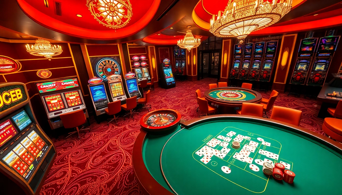 Experience the thrill of UU88 with vibrant casino gaming scenes showcasing roulette tables and exciting slot machines.