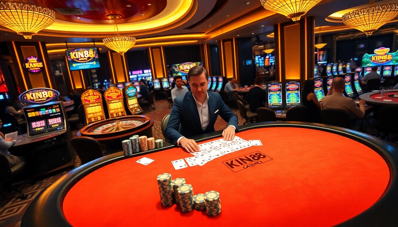 Players enjoying a thrilling King 88 casino experience with vibrant tables and professional dealers.
