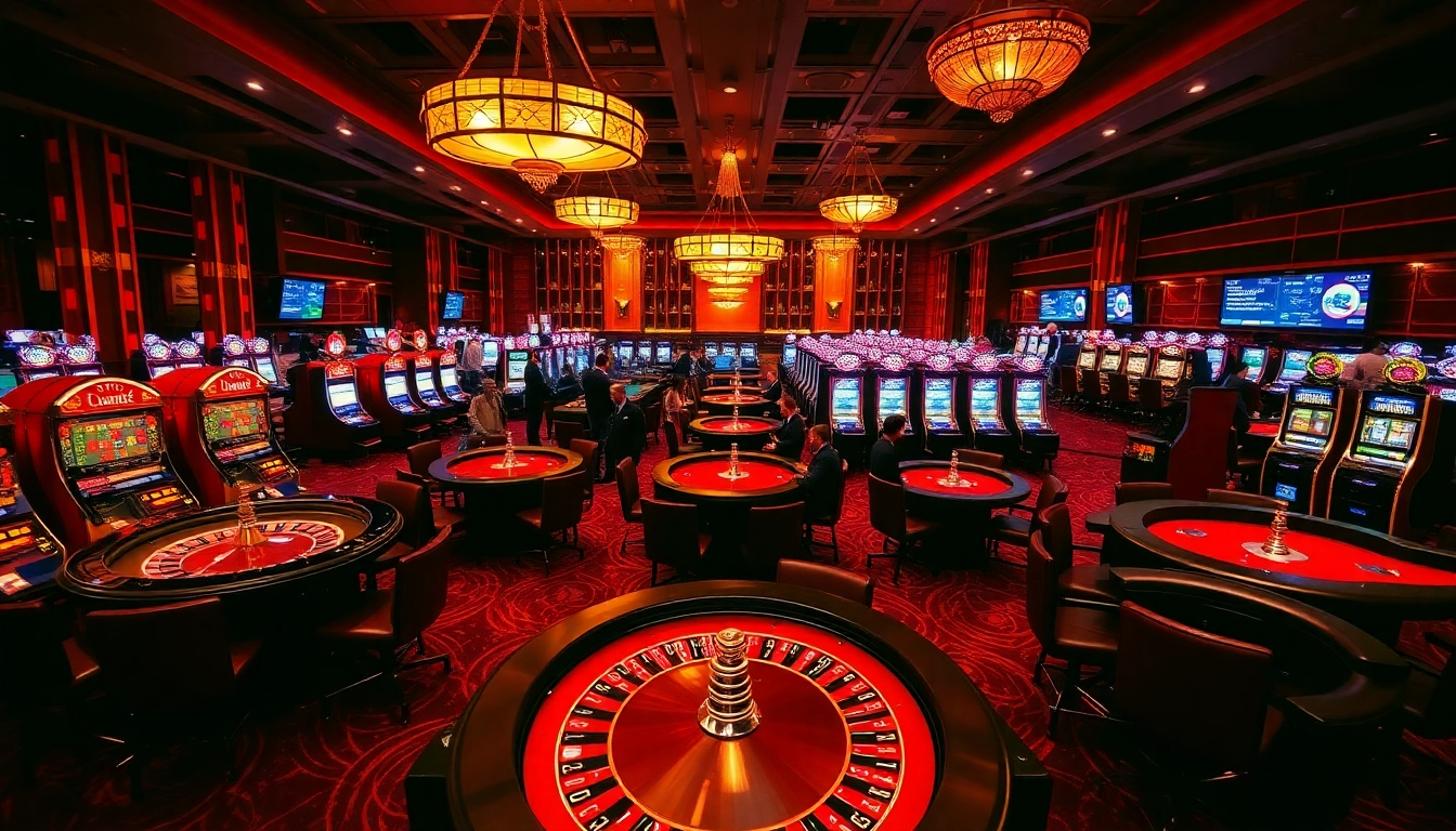 Players enjoying high stakes gambling action at https://sv88s.pro with vibrant casino tables and slot machines.