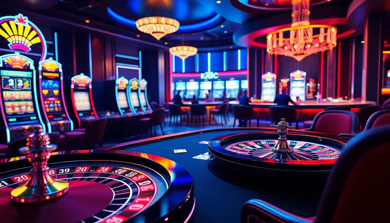 KJC's online gambling experience with luxurious poker tables and vibrant slot machines.
