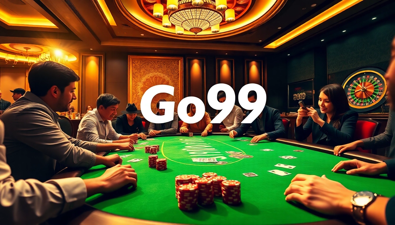 Experience the excitement of Go99 at a luxurious poker table with vibrant chips and engaging gameplay.