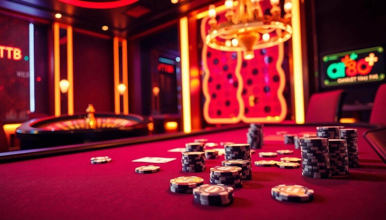 Experience the excitement of vt88 at a luxurious poker table in a casino setting.