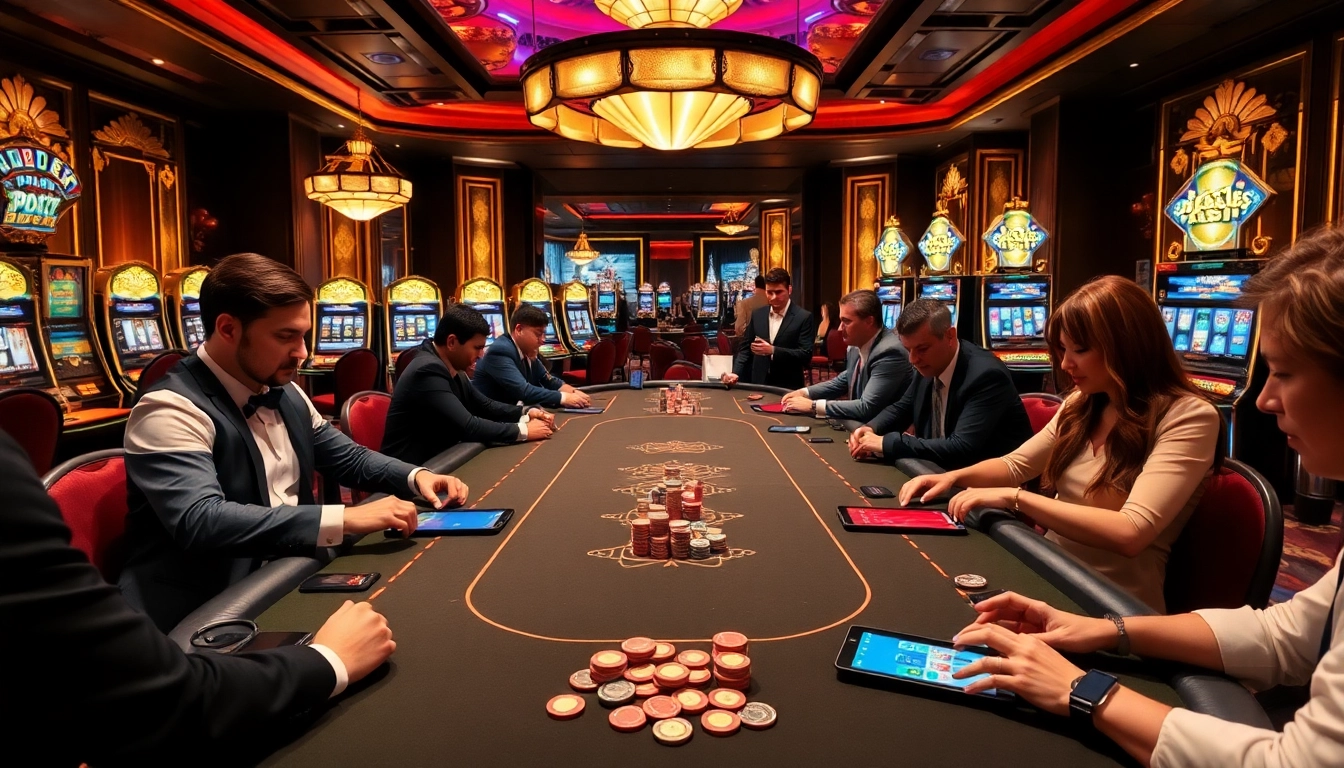 Players engaging in high-stakes poker at a glamorous 888b casino setting.