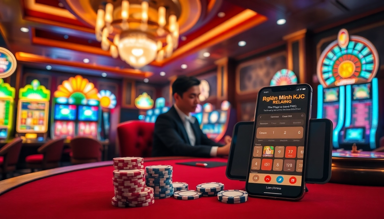 Liên Minh KJC enhances the thrilling poker experience in a high-stakes casino atmosphere.