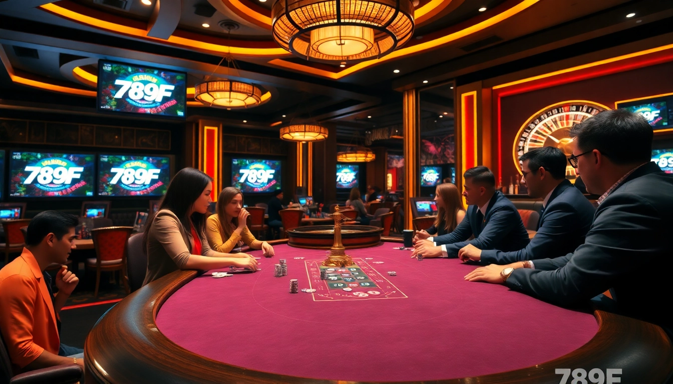 789F players enjoying an intense poker game at a luxurious casino.