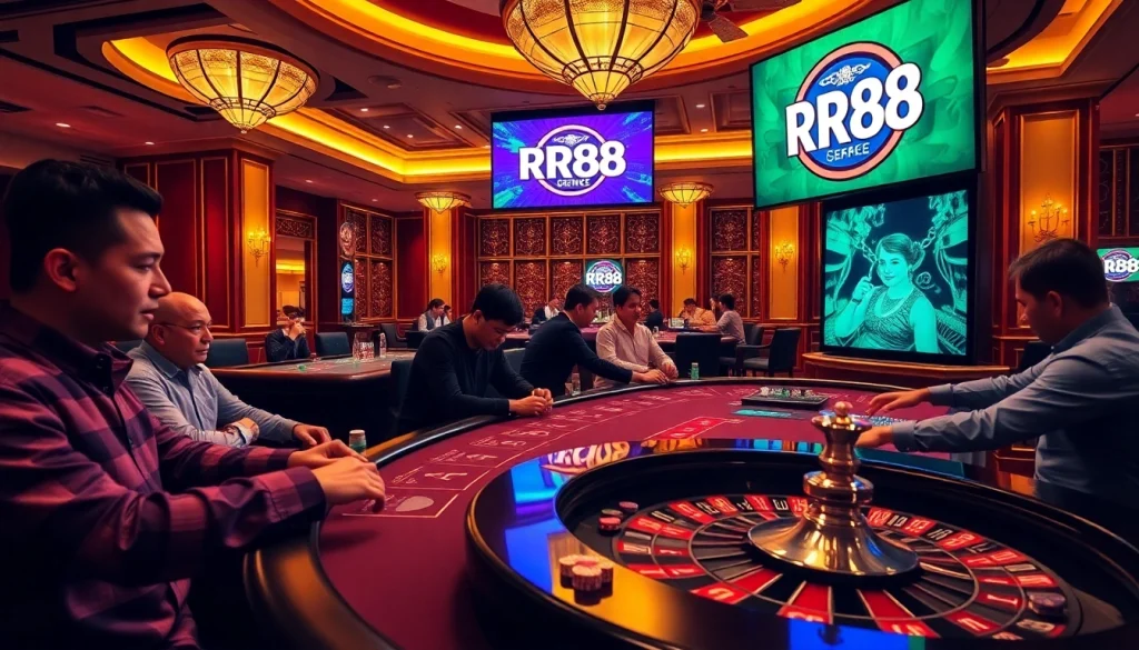 Experience the thrill of RR88 high-stakes gambling at a luxurious casino setting.