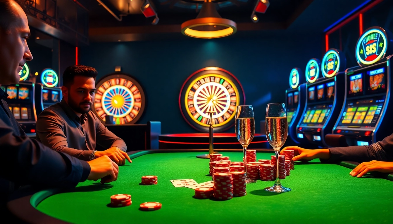 S8 players winning at an exciting casino table, celebrating their success with vibrant chips and cards.