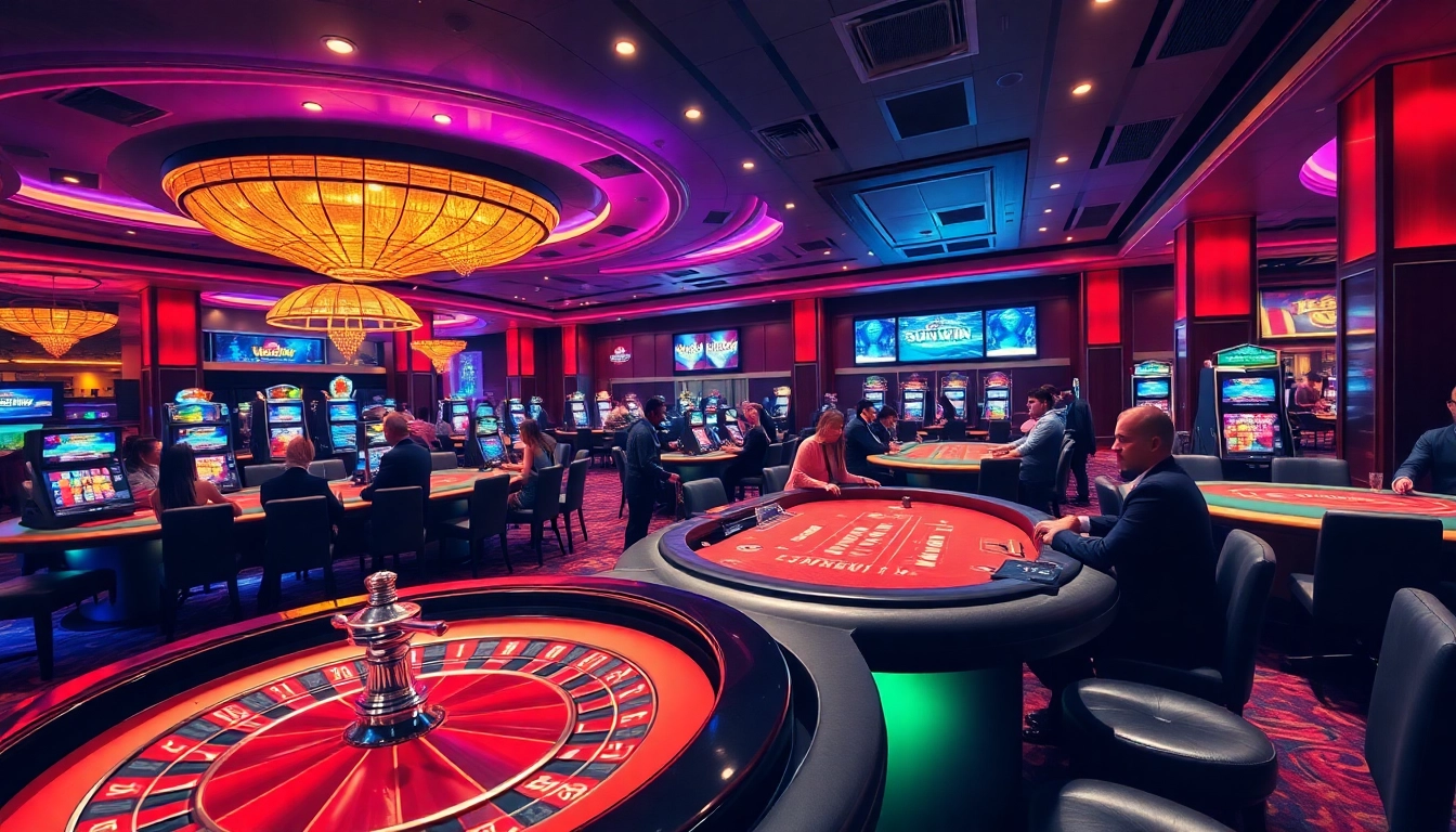 sunwin gaming environment with luxurious casino tables and vibrant atmosphere