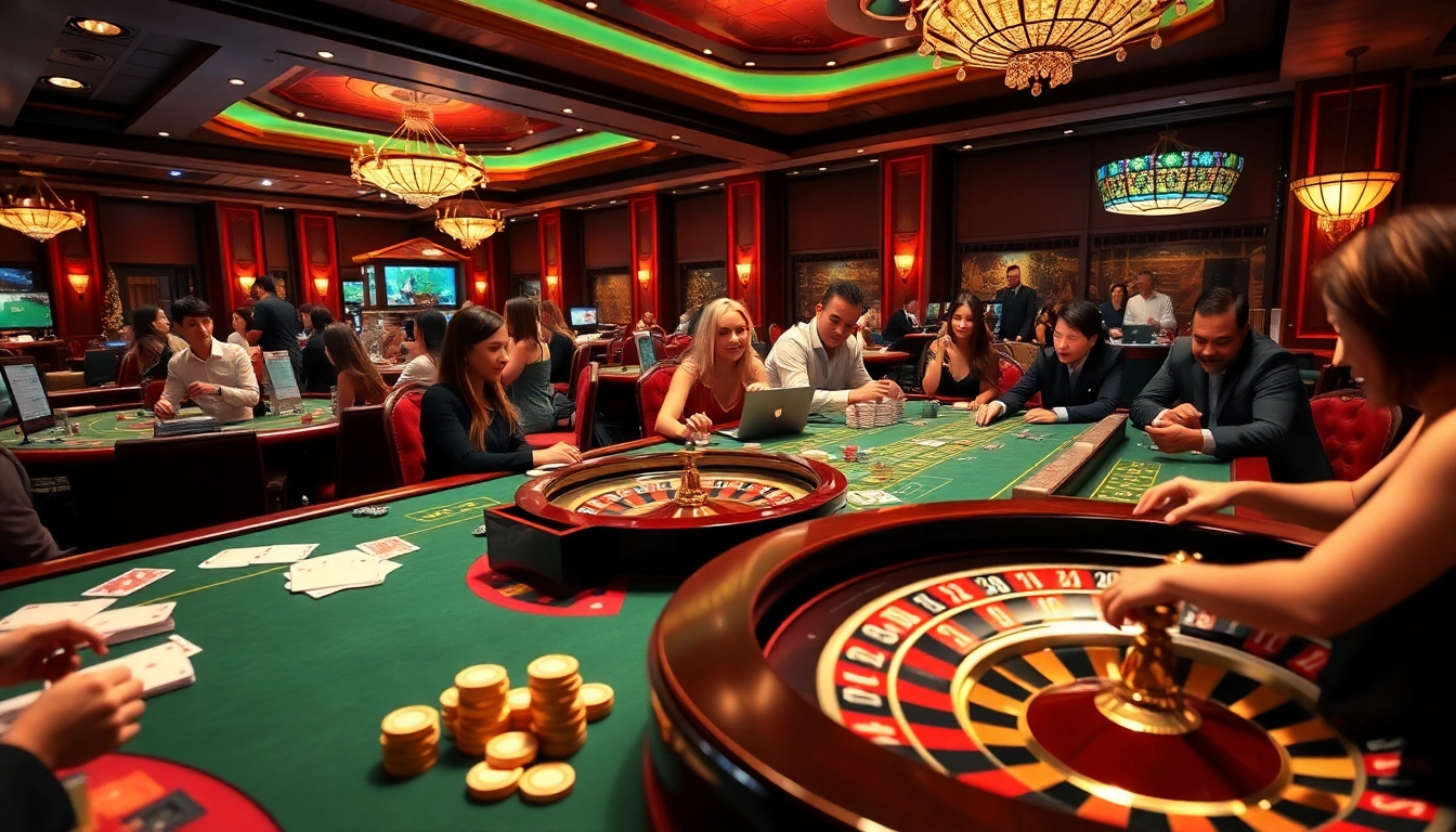 The vibrant casino atmosphere at https://bl555.family/ showcasing luxury poker tables and engaged players.