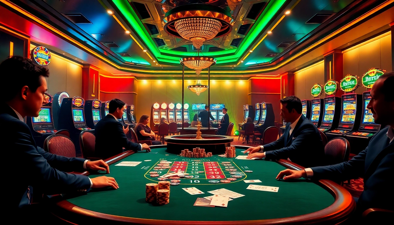 Experience the thrill of luckywin at a high-stakes poker game surrounded by luxury casino visuals.