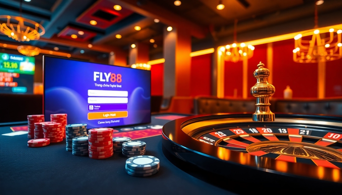 Experience excitement at trang chủ FLY88 with vibrant casino tables and spinning roulette.