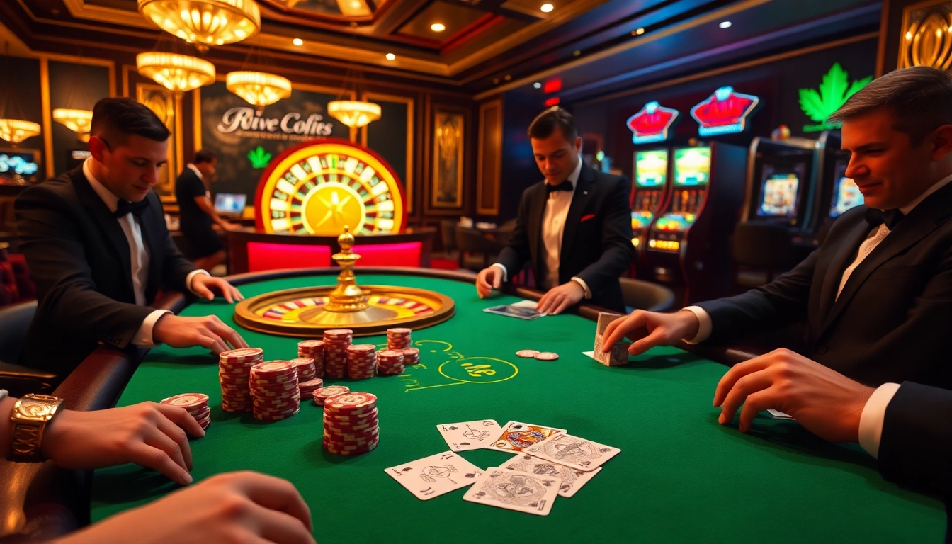 Players strategizing at a poker table in a luxurious casino environment at five88.com.