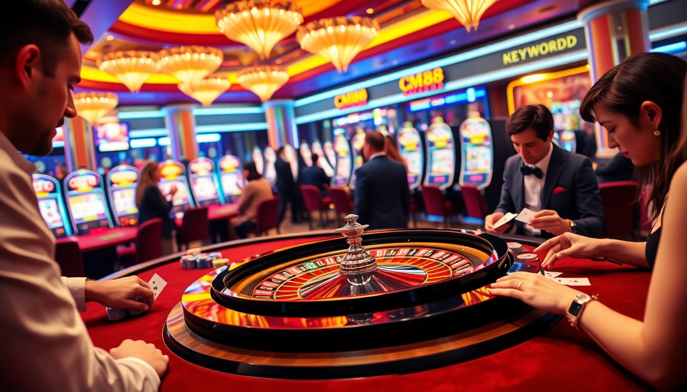 Experience the thrill of CM88 in a lively casino scene with Roulette and Poker action.