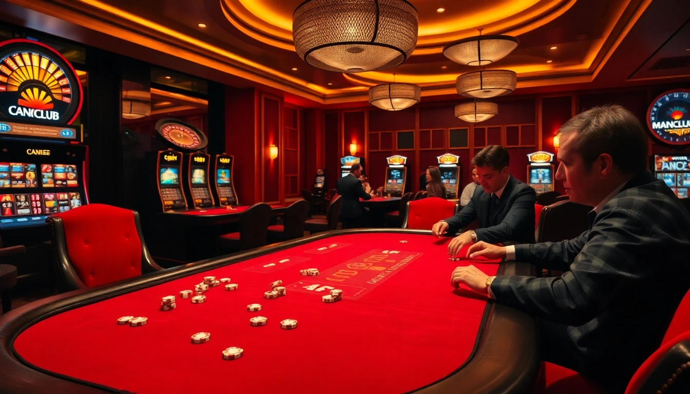Experience the excitement of MANCLUB with vibrant casino games and luxurious decor.