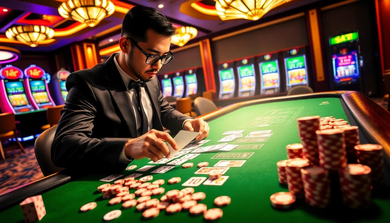 Soi cầu lô kép strategy analysis with vibrant casino elements and focus on betting.