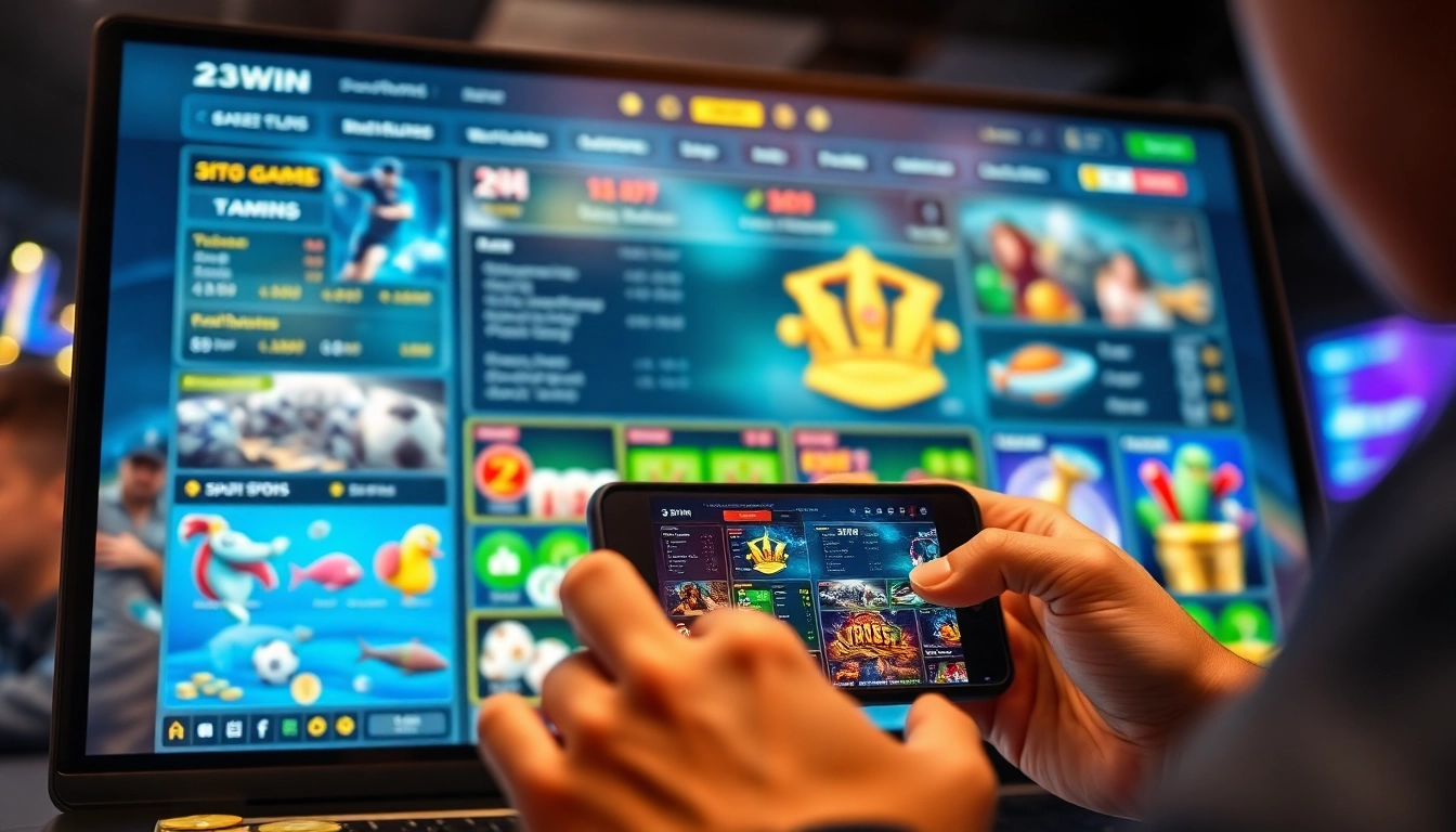 23WIN gaming interface showcasing online casino, sports betting, and exciting gameplay elements.