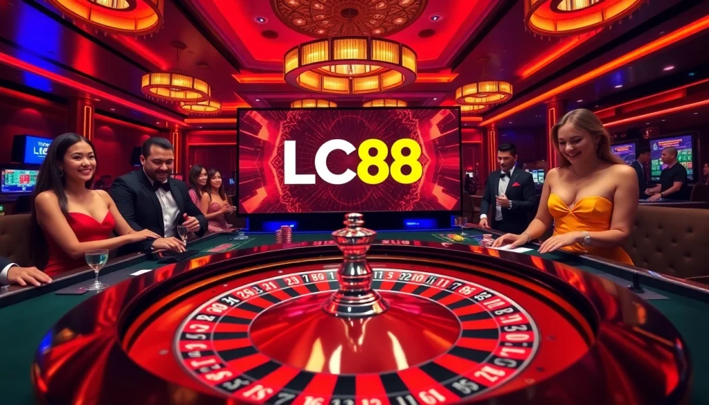 Experience the excitement of live casino gaming with LC88's stunning roulette table scene.