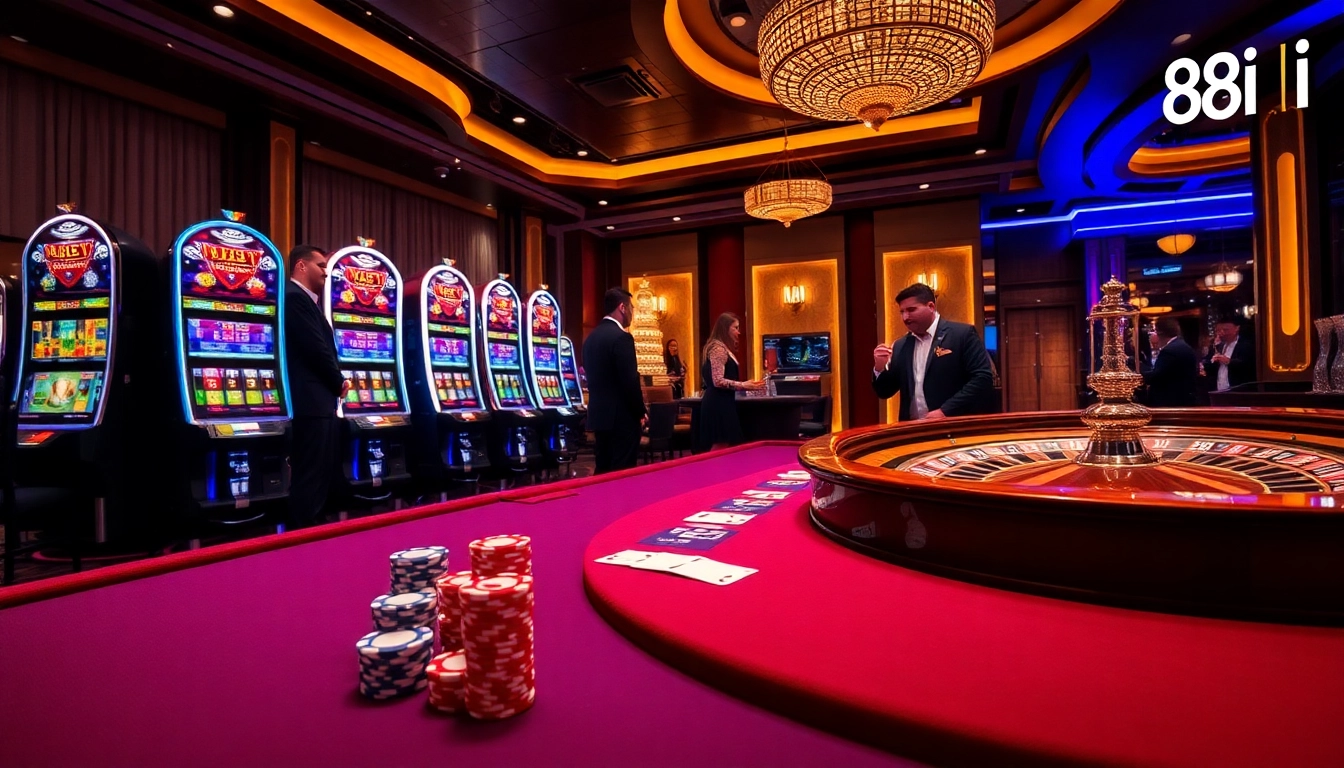 Experience the excitement of gambling at 88i's luxurious casino with vibrant tables and engaging atmosphere.