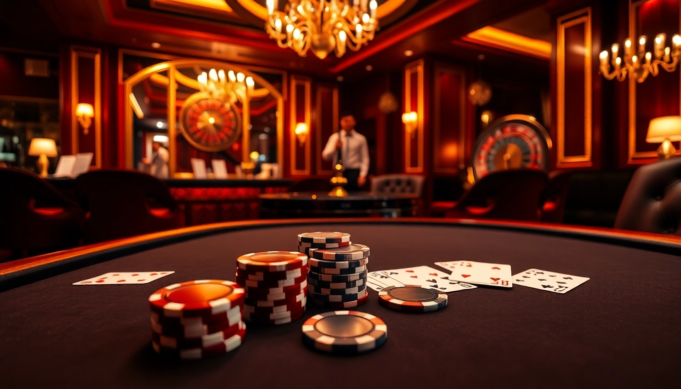 Intense poker action at the elegant casino tables at https://77ball.fun/ with luxurious decor and vibrant atmosphere.