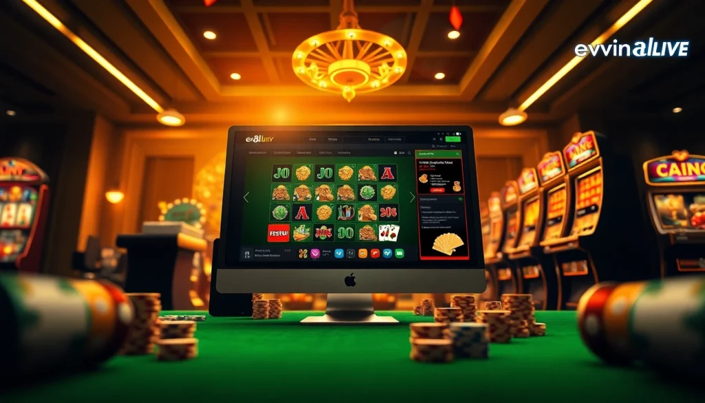 Online gambling experience at ev88win.live featuring casino games and vibrant graphics.