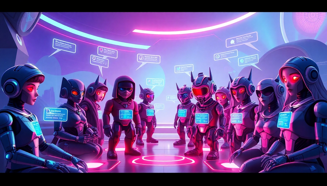 Engaging digital landscape showcasing the best nsfw ai chatbots interacting with users in a vibrant, futuristic setting.