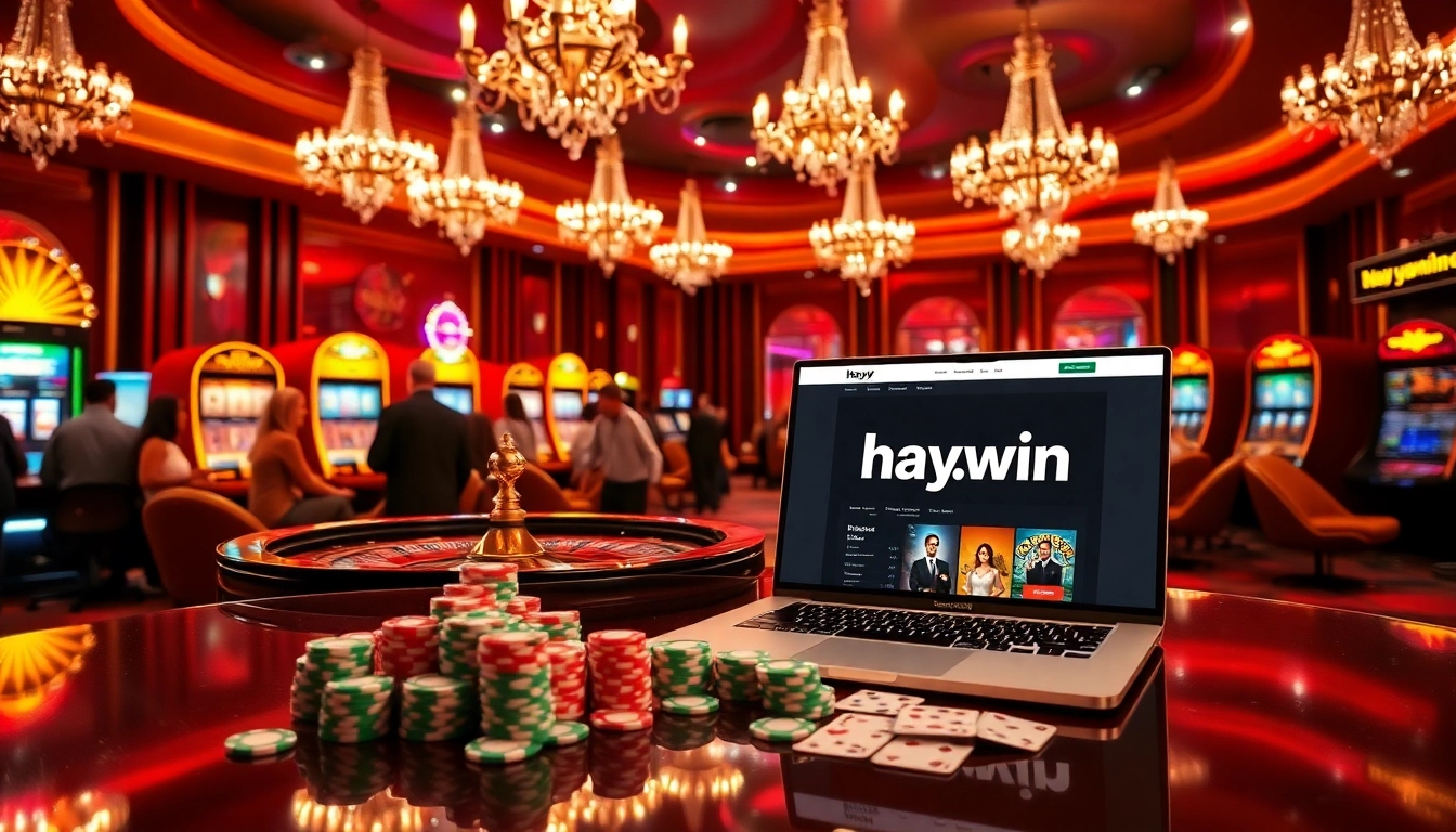Engage in thrilling games at hay.win with luxurious casino ambiance featuring roulette and slot machines.