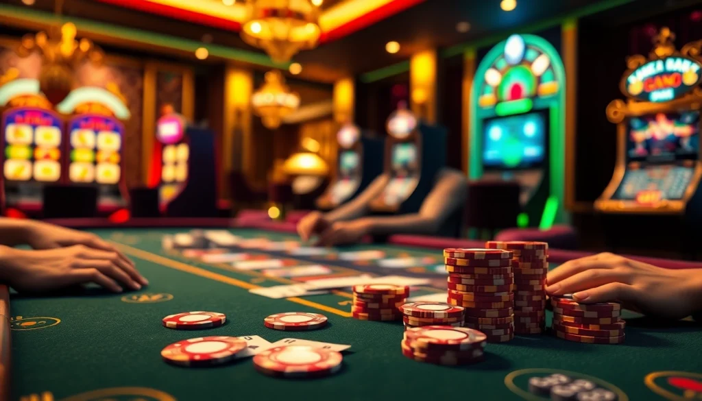 xóc đĩa trực tuyến miễn phí - an immersive casino gaming scene with vibrant chips and rich colors