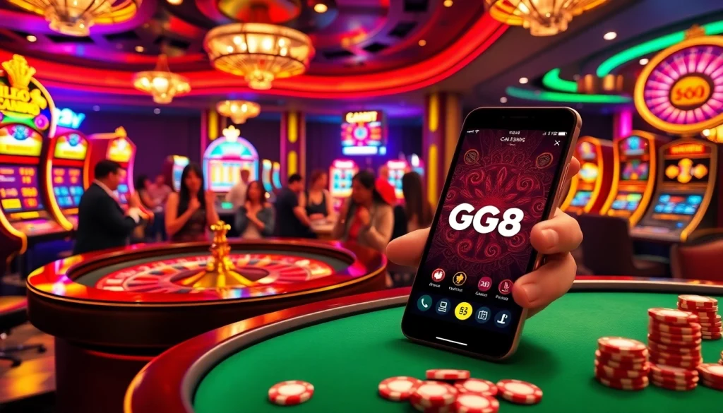 Players enjoying high-stakes games at gg88com casino, with vibrant visuals and excitement.