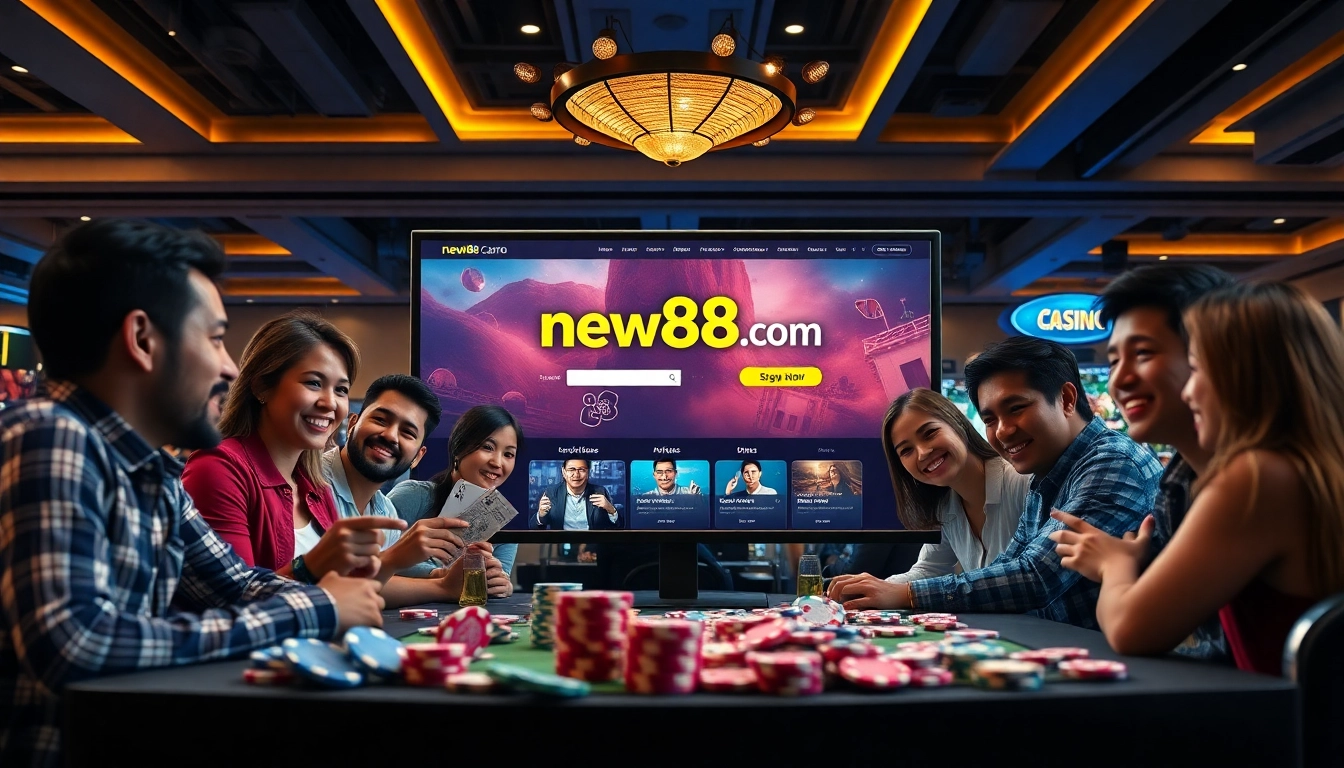 Exciting online gaming scene at new88go.com with diverse players enjoying casino games.