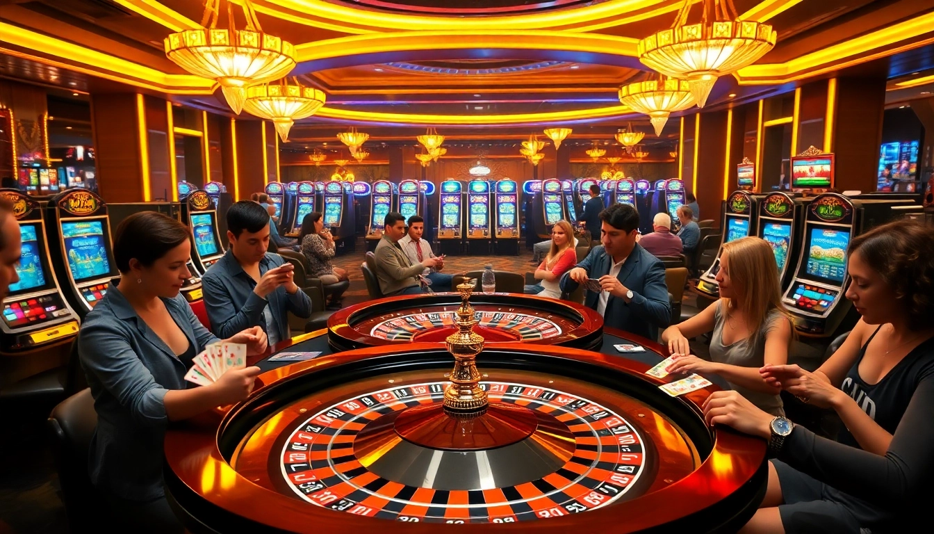 Experience the excitement of rikvip at a vibrant casino table with spinning roulette and engaged players.