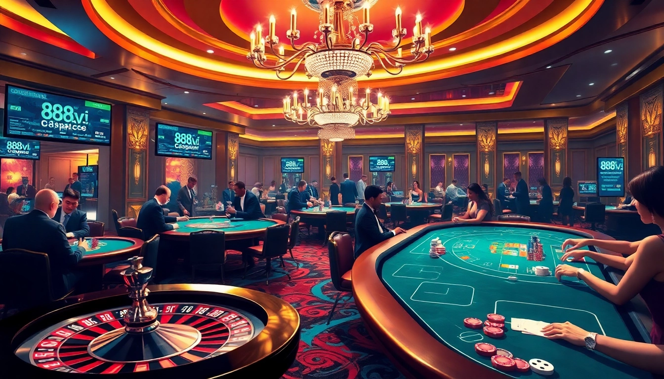 Players enjoying high-stakes games at 888vi.space casino, showcasing vibrant tables and poker action.