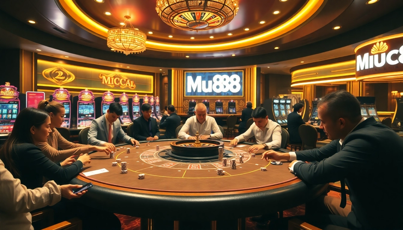 Experience the excitement of Mu88 casino with vibrant gaming tables and players engaging in high-stakes action.