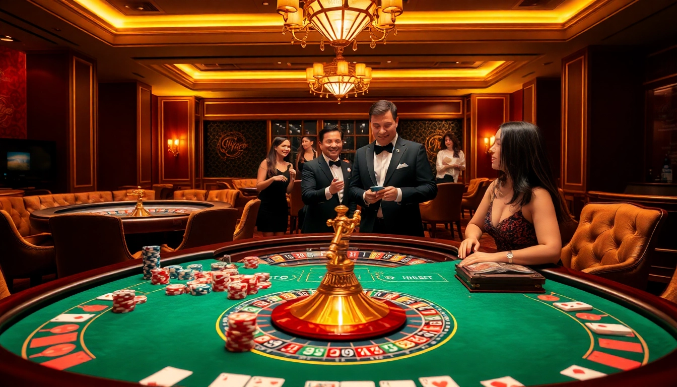 Exciting Clube VIP HHBET casino scene with luxurious tables, chips, and exclusive atmosphere.