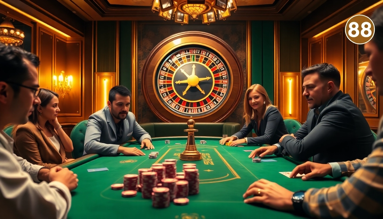 Experience thrilling gameplay at ABC 8 with vibrant poker tables, colorful chips, and elegant casino ambiance.