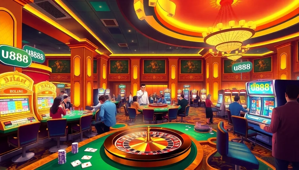 Experience the excitement of u888 with players enjoying classic casino games and slot machines.