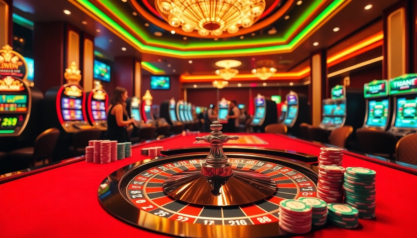 Kuwin casino scene showcasing a roulette table and excited players engaged in high stakes betting.