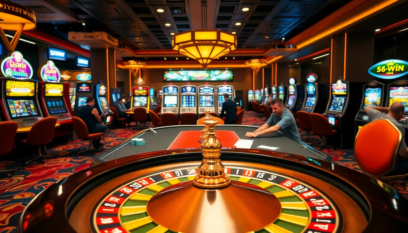 Exciting casino scene highlighting 56WIN poker action with vibrant gaming elements.
