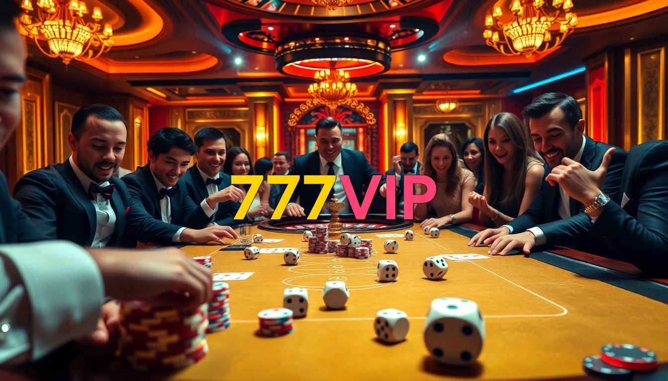 Experience the thrill of gaming at 777VIP with luxurious tables and vibrant casino elements.