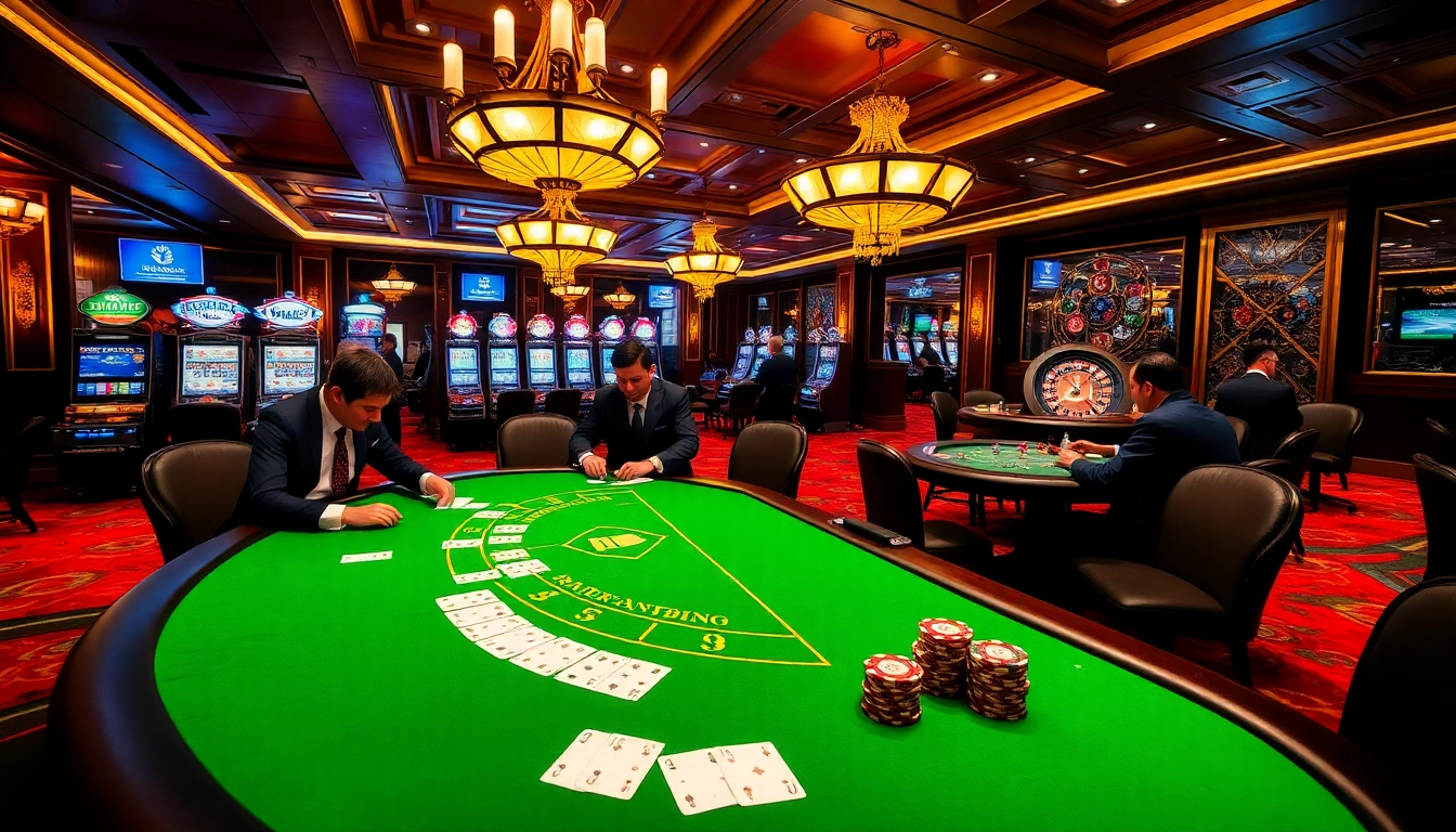 Exciting poker action at a luxurious casino scene featuring https://lc88.media/ and vibrant betting elements.