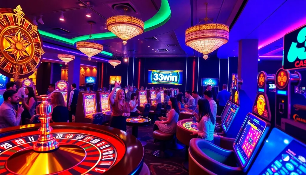 Experience thrilling gaming moments at 33win com with vibrant slot machines and roulette wheels.
