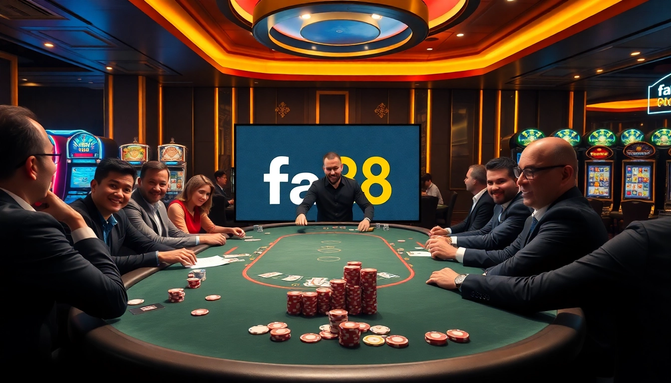 Experience the thrilling action at fa88 casino with vibrant poker games and enthusiastic players.