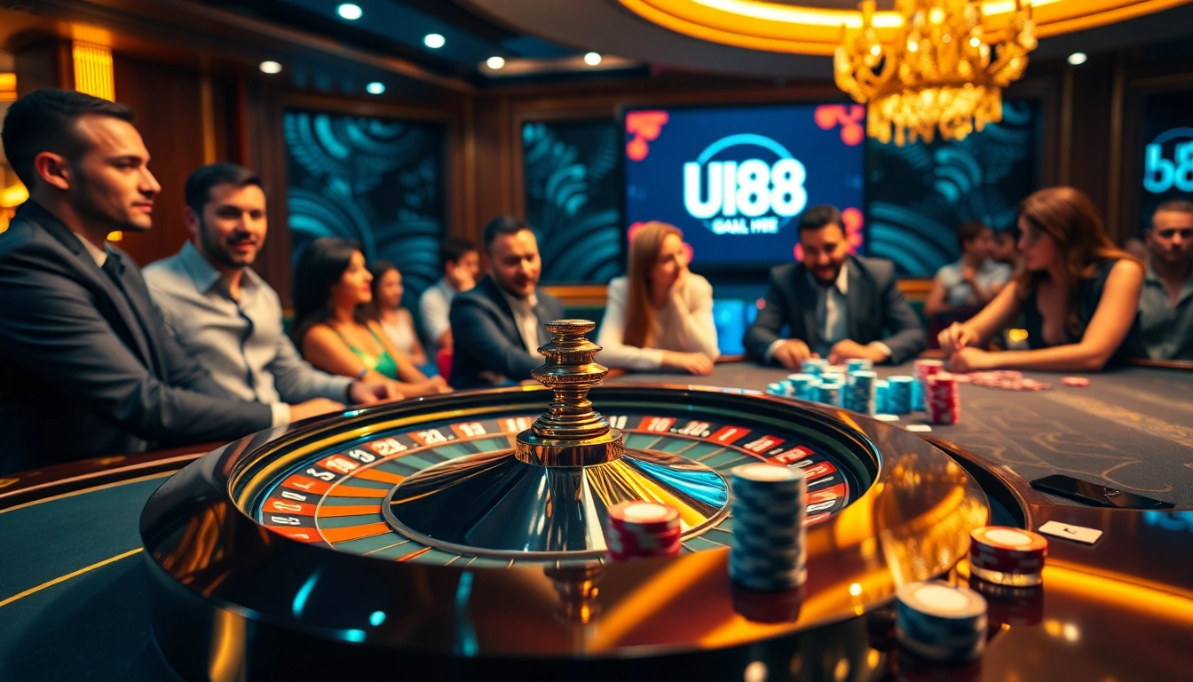 Experience high-stakes excitement at UU88 with elegant casino tables and vibrant roulette wheels.