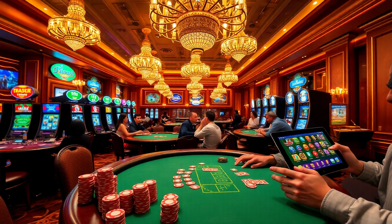 UU88 players enjoying a thrilling casino experience with poker chips and gaming tables.
