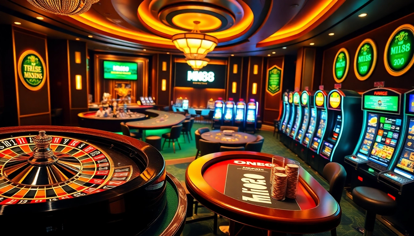 Experience a thrilling casino atmosphere with MM88, featuring exciting games and luxurious surroundings.