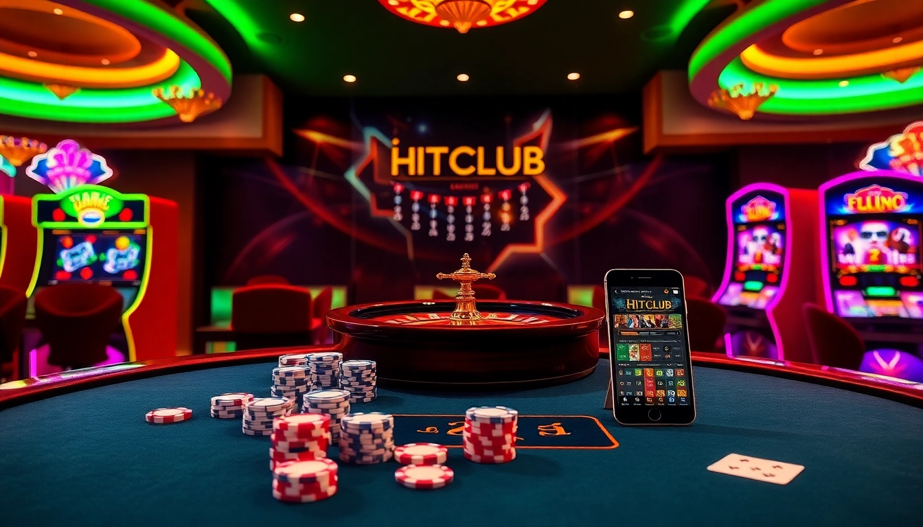 Experience exciting gameplay at HITCLUB with vibrant casino tables and colorful slot machines.