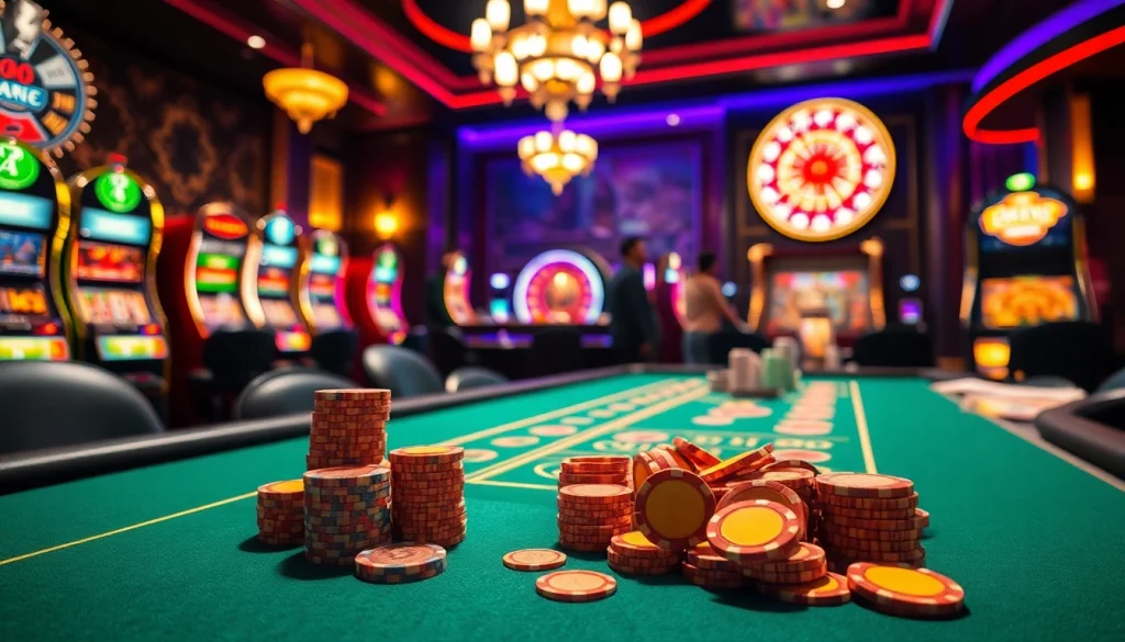 Xóc đĩa casino game in action with vibrant chips and players at the table.