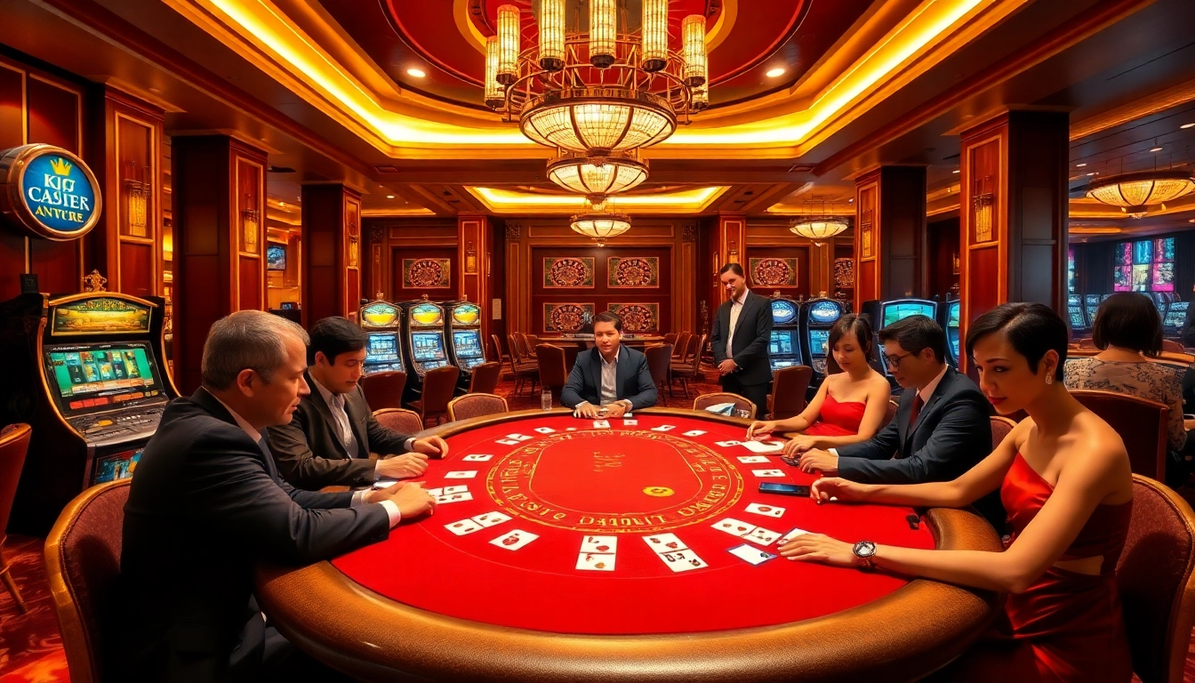 KJC casino players engaging in high-stakes poker amidst a luxurious gaming environment.